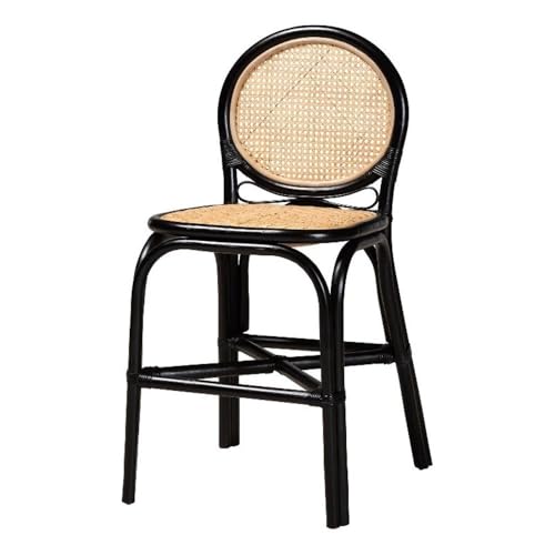 Bali & pari Ayana Mid-Century Modern Two-Tone Black and Natural Brown Rattan Counter Stool