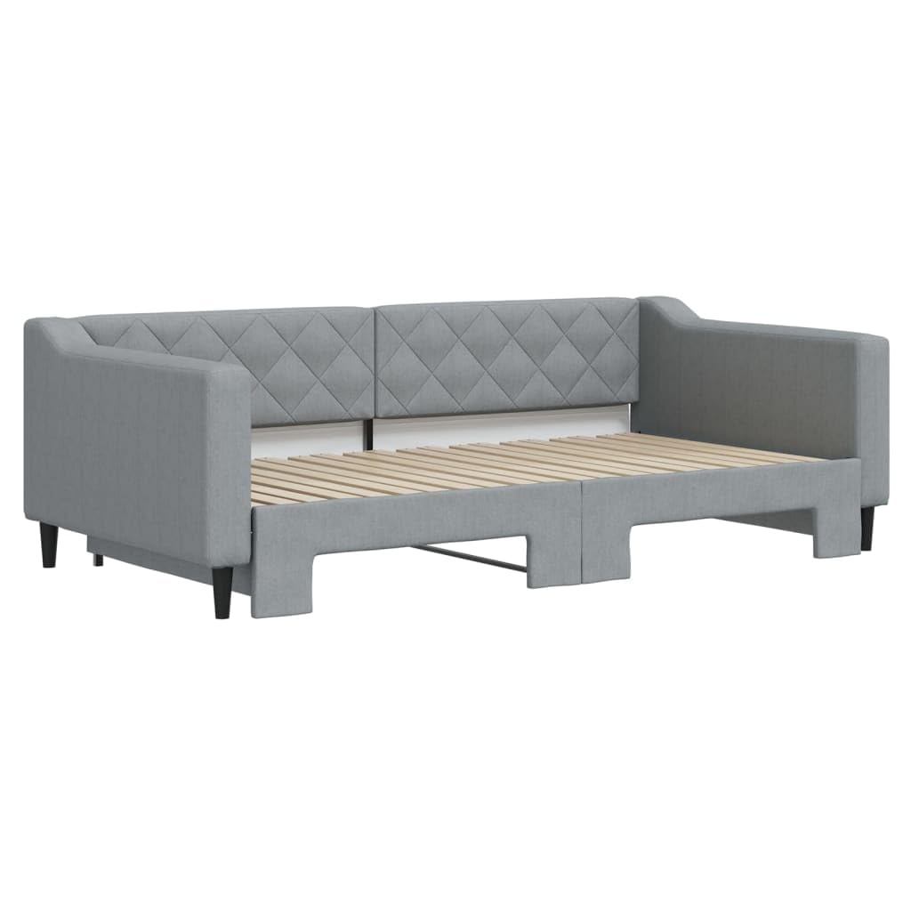 vidaXL Daybed with Trundle in Light Gray Fabric - Contemporary Guest Bed/Sofa for Living Room or Bedroom - Solid Wood and Metal Frame