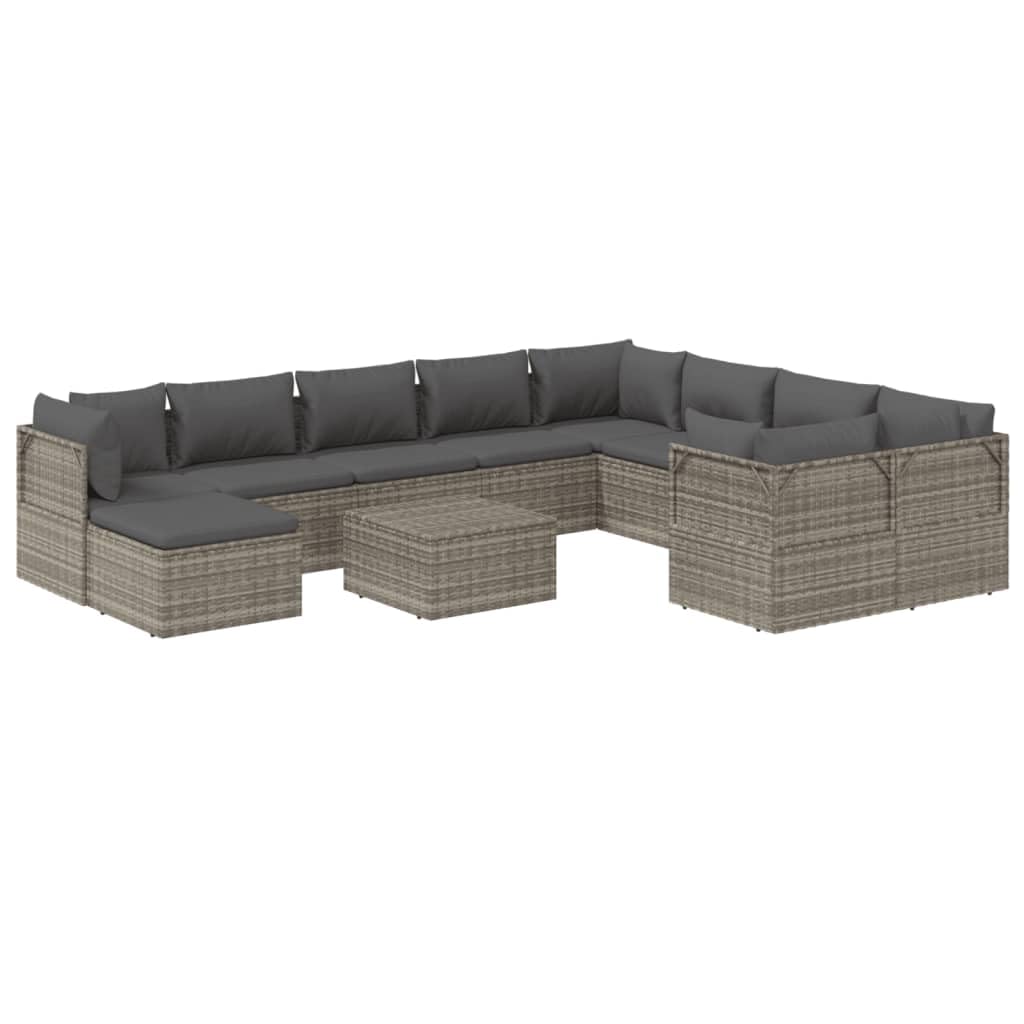 Vidaxl 11-Piece Patio Lounge Set With Cushions - Stylish And Durable Outdoor Furniture, Gray Poly Rattan With Waterproof Storage And Cover For Garden