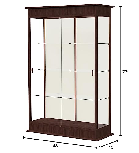 Waddell Varsity Sliding Doors Lighted Display Case, 48W By 77H By 18&quot; D, Plaque Back With Espresso Finish
