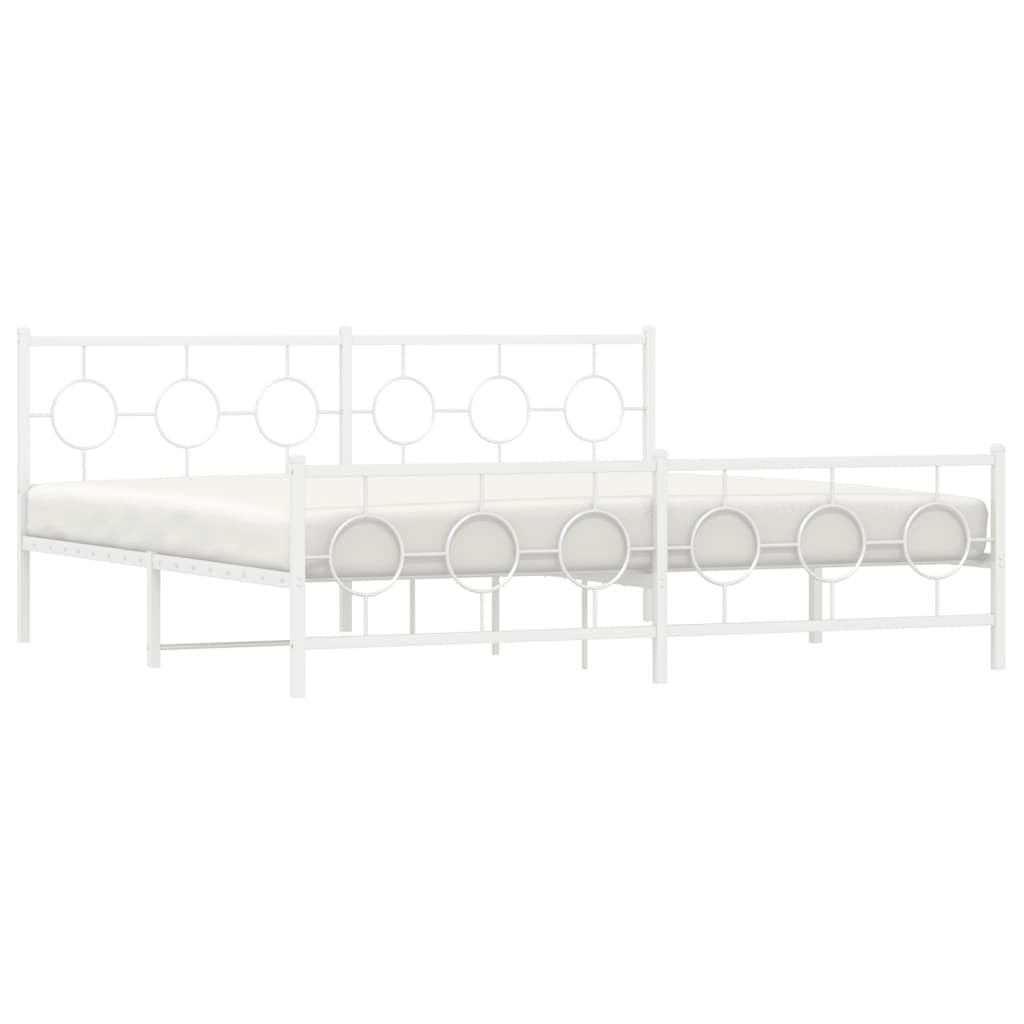 vidaXL White King Bed Frame with Headboard/Footboard - Steel Metal Bedroom Furniture, 76"x79.9" Mattress Support