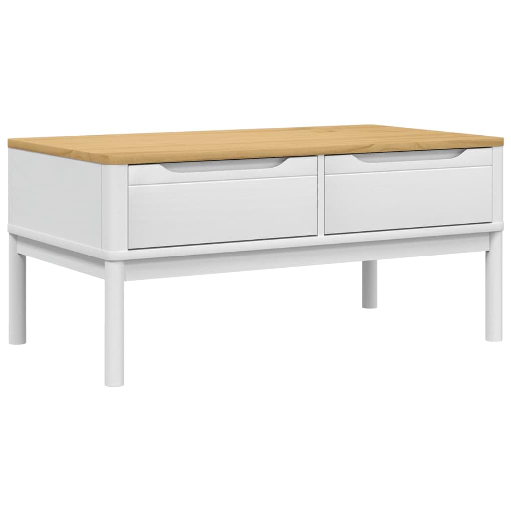 vidaXL - Floro Coffee Table White Solid Pine Wood - Rectangular Modern Side Table with 2 Drawers - 39 x 21.9 x 17.7