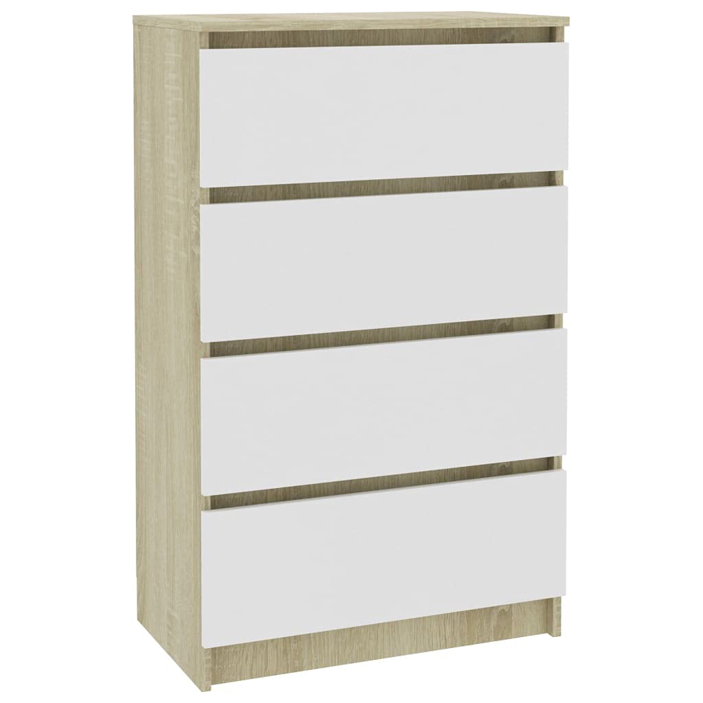 vidaXL Sideboard, Sideboard Cabinet Side Cabinet with Drawers, Drawer Sideboard, Storage Side Cabinet, Modern, White and Sonoma Oak Engineered Wood