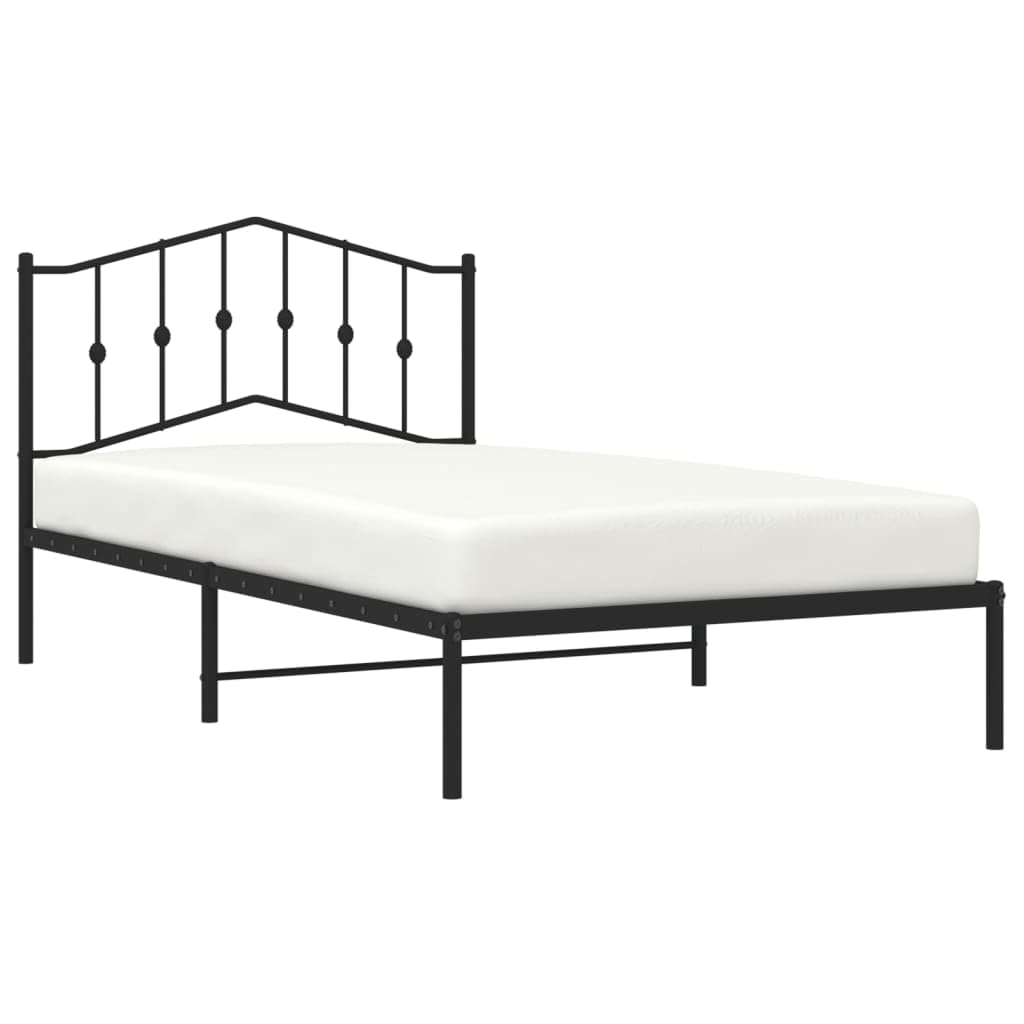 vidaXL Black Metal Bed Frame with Superb Back Supporting Headboard - Versatile Design for Modern Interiors - 39.4&quot;x78.7&quot; Size - Sturdy Steel Construction