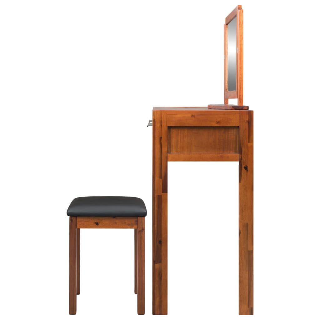 vidaXL Dressing Table with Stool and Mirror Solid Acacia Wood