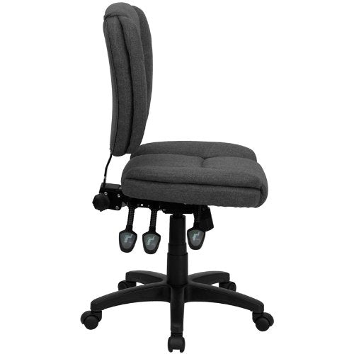 Flash Furniture Caroline Mid-Back Gray Fabric Multifunction Swivel Ergonomic Task Office Chair with Pillow Top Cushioning