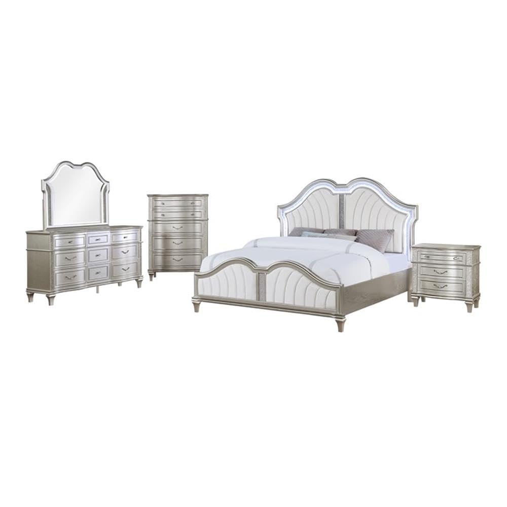 Coaster Evangeline Eastern King Bed 5-Piece Set, Silver Oak