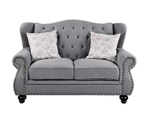Acme Hannes Loveseat with 2 Pillows in Gray Fabric