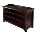 Ergode Dayton Bench | Shoe Storage Solution with 3 Shelves | Antique Walnut Finish | 40'W x 17'D x 22'H | Solid & Composite Wood | Easy Assembly