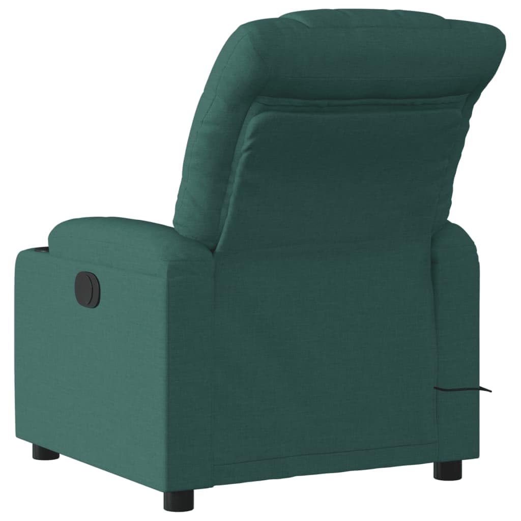 vidaXL Electric Massage Recliner Chair - Wingback, Vibrating, Motorized Recline, Cupholders, Side Pocket, Dark Green Fabric, Cozy Armchair for Living Room/Office