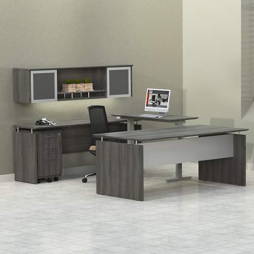 Safco Height Adjustable Compact Tall Table Desk - 24.5" to 50" H Mocha Laminate/Silver Frame