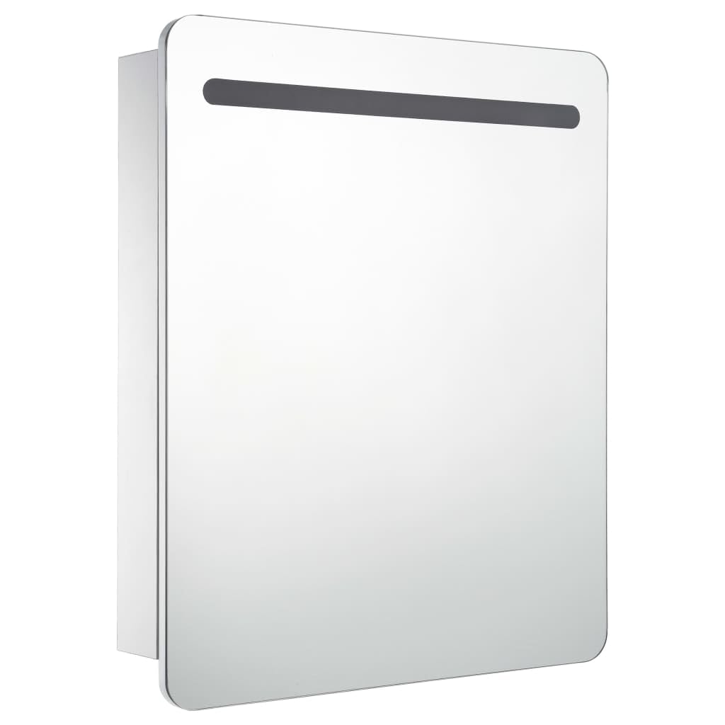 vidaXL - LED Lighted Bathroom Vanity Mirror Storage Cabinet - Contemporary Style - White/Silver - 26.8x3.5x31.5 inches - MDF & Glass
