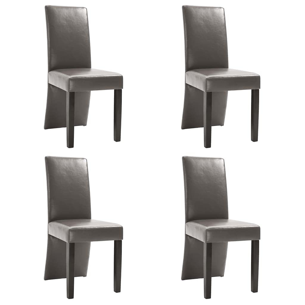 vidaXL 4-Piece Dining Chairs Set- Comfortable Faux Leather Upholstery with Ergonomic Design, Gray, Sturdy Solid Wooden Legs