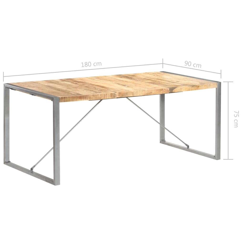 vidaXL Dining Table - Rectangular Solid Rough Mango Wood Table with Steel Legs, Simple Assembly Required, Brown and Gray, 70.9&quot;x35.4&quot;x29.5&quot;