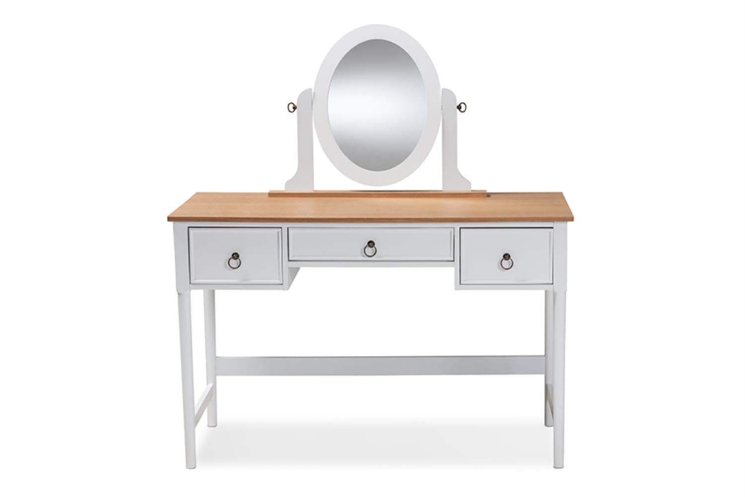Baxton Studio Sylvie Classic and Traditional White 3-Drawer Wood Vanity Table with Mirror