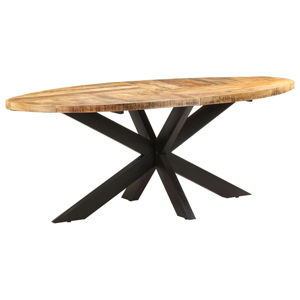 vidaXL Oval Dining Table in Rough Mango Wood and Powder-Coated Steel with Unique Grains - Spacious Surface and Easy Assembly for Kitchen and Dining Room.