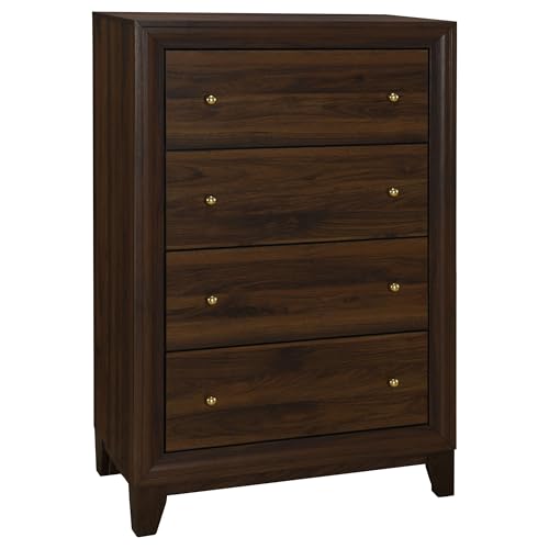 Coaster Home Furnishings Welsley Transitional Wood 4-Drawer Bedroom Chest of Drawers Chiffonier Clothing Storage Cabinet Bedroom Armoire Tall Dresser Organizer Unit Walnut 223445