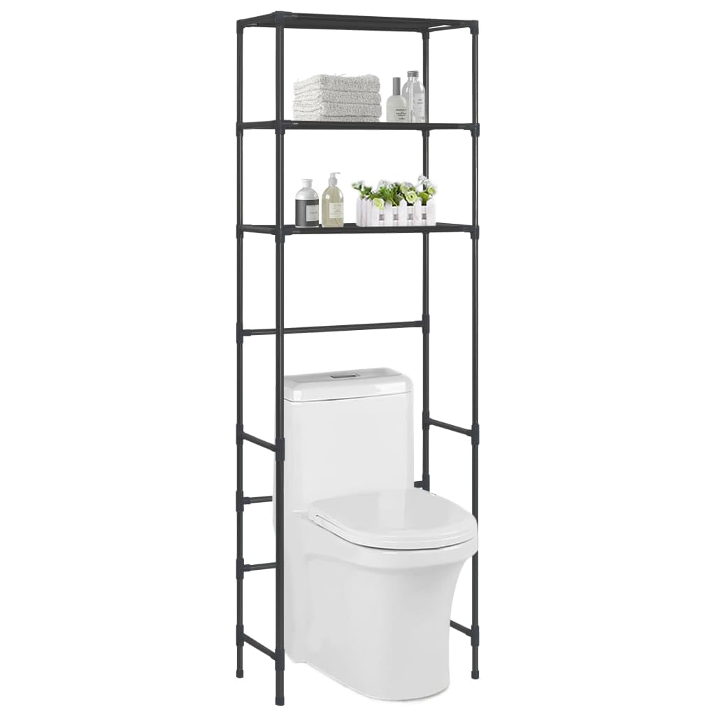 vidaXL Over Toilet Storage Rack, 3-Tier Space Saver for Bathroom, Stainless Steel Frame, Black, Dimensions 20.9&quot;x11&quot;x66.5&quot;