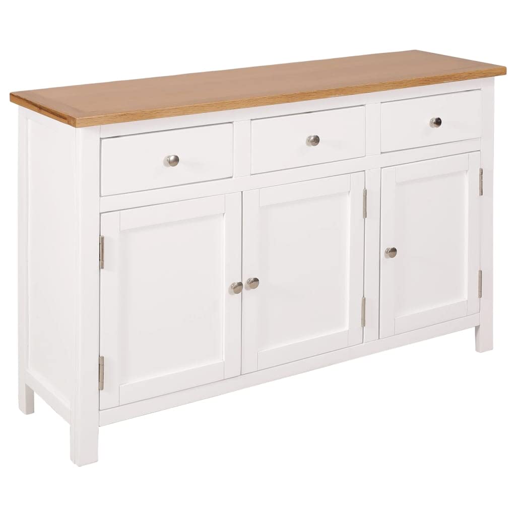 vidaXL Solid Oak and Acacia Wood Sideboard - 3 Drawers and 2 Cabinets - 43.3&quot;x13.2&quot;x27.6&quot; Rustic & Modern Design, Farmhouse Style, Durable and Spacious Brown White Sideboard