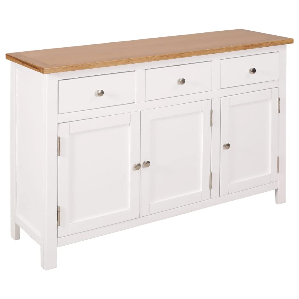 vidaXL Solid Oak and Acacia Wood Sideboard - 3 Drawers and 2 Cabinets - 43.3"x13.2"x27.6" Rustic & Modern Design, Farmhouse Style, Durable and Spacious Brown White Sideboard