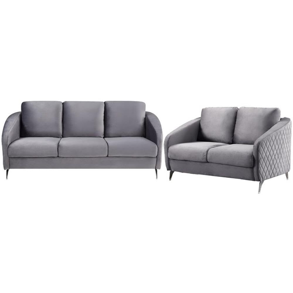 Lilola Home Sofia Gray Velvet Fabric Sofa Loveseat Living Room Set