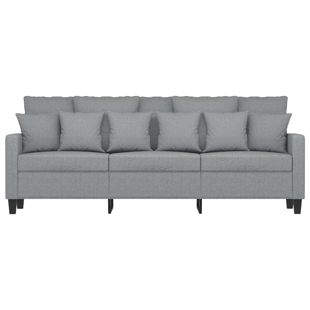 vidaXL 3-Seater Sofa - Light Gray Fabric with Metal Frame, Thickly Padded Seats, Armrests, & Back Pillows, Sturdy & Comfortable - Ideal for Home/Office/Lounge Area