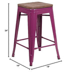 Flash Furniture Sinclair 24" High Backless Purple Counter Height Stool with Square Wood Seat