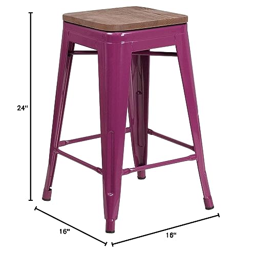 Flash Furniture Sinclair 24" High Backless Purple Counter Height Stool with Square Wood Seat