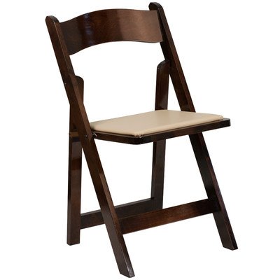 Hercules Series Folding Chair With Padded Seat [Set Of 2] Wood Finish / Vinyl Seat: Brown / Tan