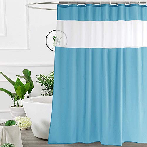 Ufriday Long Shower Curtain With Mesh Window 72 X75 Inches,Light Blue Fabric Shower Curtain For Bathroom, Water Repellent,Rust R