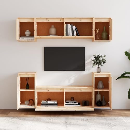 vidaXL 6X Solid Wood Pine TV Cabinets Indoor Living Room Bedroom Entertainment Centre Wall Shelf Hanging TV Unit Stand Storage HiFi Cabinet