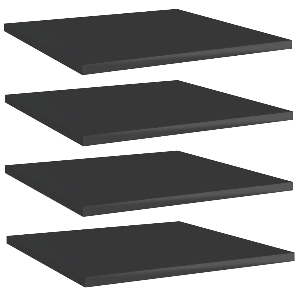 vidaXL Engineered Wood Bookshelf Boards, High Gloss Black, Modern Design, Easy-Clean, Sturdy & Compact, Set of 4