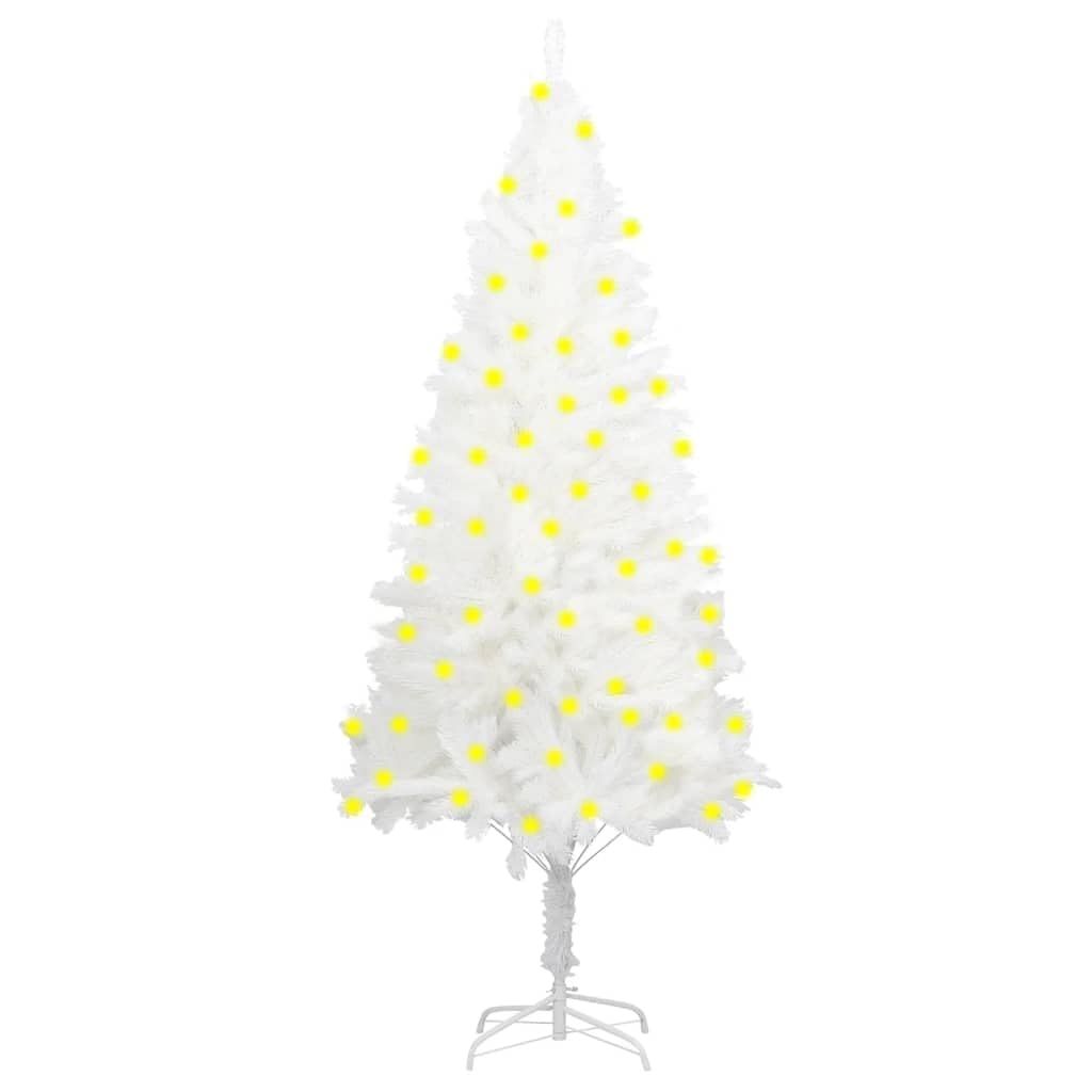 vidaXL White Artificial Christmas Tree with LEDs, 70.9&quot; Height - Lifelike PE Branches, Energy-Effective Lights, Weather-Resistant, Reusable, Ideal for Indoor/Outdoor Decoration