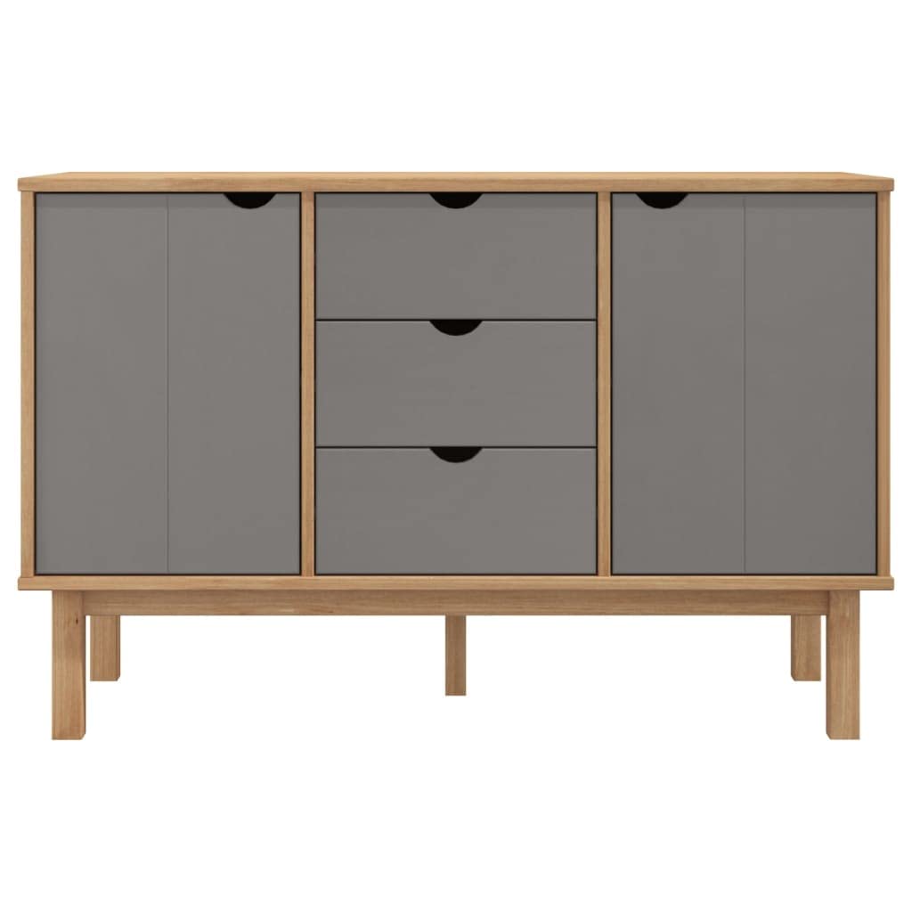 vidaXL OTTA Sideboard in Scandinavian Style with 3 Drawers and Compartments, Made from Solid Pine Wood, Brown and Gray