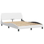 vidaXL White Faux Leather Bed Frame with Headboard - 53.9"x74.8" - Durable, Easy Clean Surface, Sleek Design for Modern Bedrooms