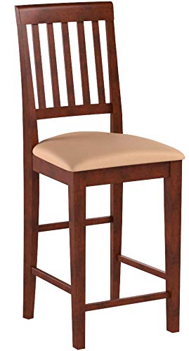 East West Furniture Vernon Counter Stool-Linen Fabric Pub Height Wooden Chairs, Set of 2, Mahogany