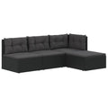 vidaXL Patio Lounge Set with Adjustable Corner Sofa - 4 Piece Black Poly Rattan Set with Thick Cushions and Weather-Resistant Fr