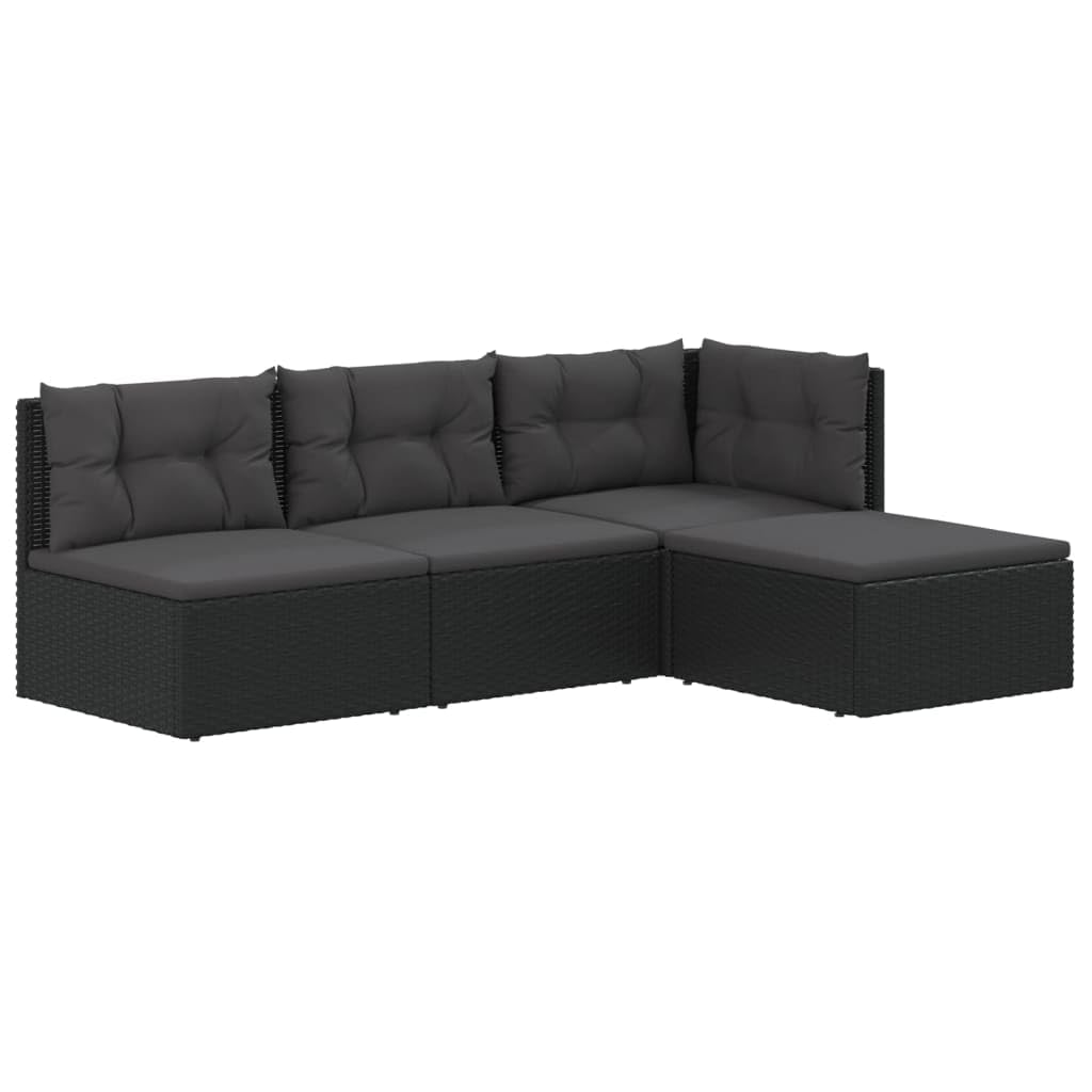 vidaXL Modern Lounge Set with Adjustable Seats - 6 Piece Black Poly Rattan Outdoor Patio Set with Cushions - Weather-Resistant, 