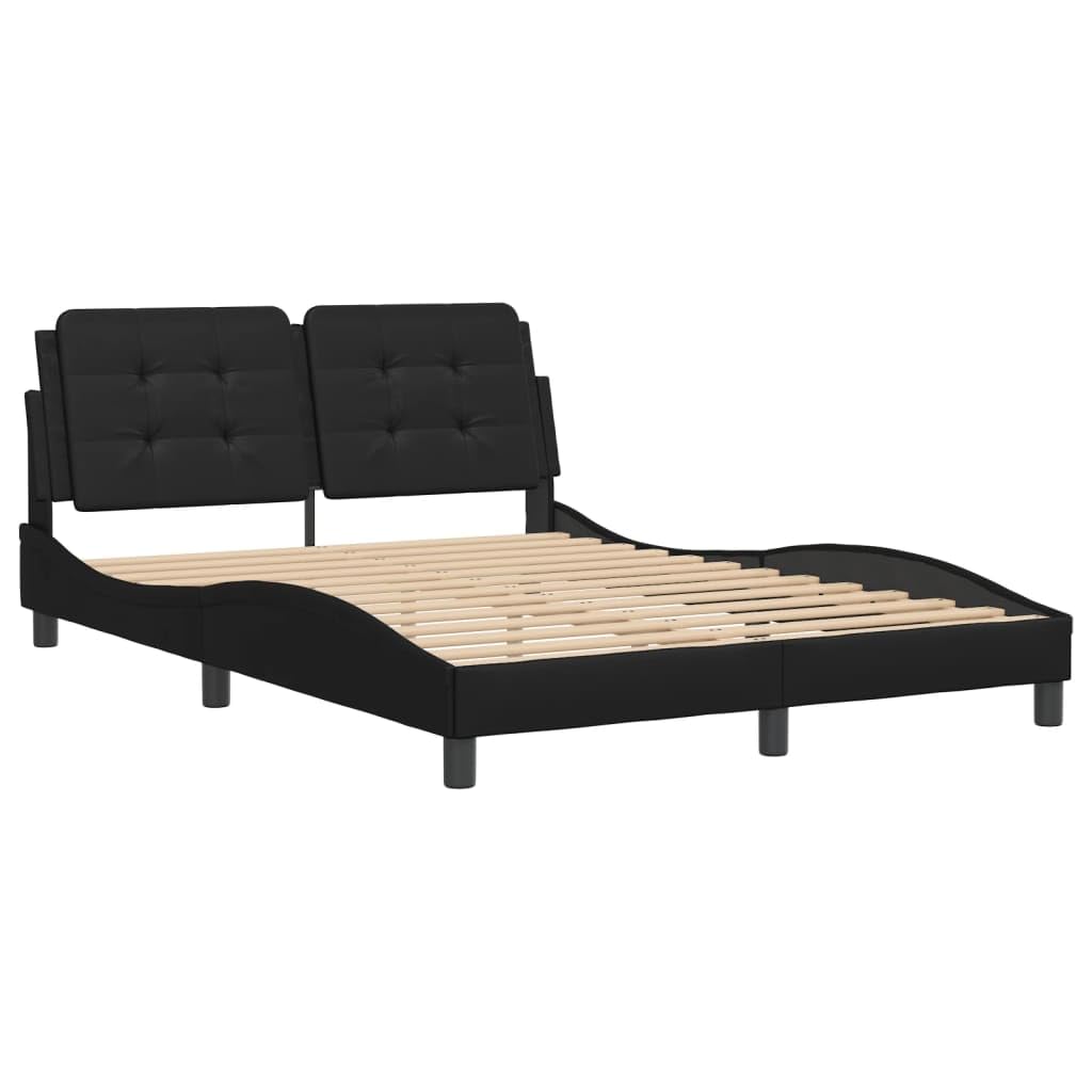 vidaXL Faux Leather Bed Frame with Headboard - Black - Full Size - 54&quot;x75&quot; - Modern Elegance - Optimal Back Support