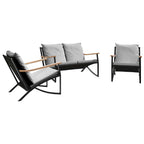 vidaXL 3-Piece Balcony Furniture Set - Black Steel Frame, Comfortable Cushions, Designed for Garden, Patio, Terrace, Outdoor Use