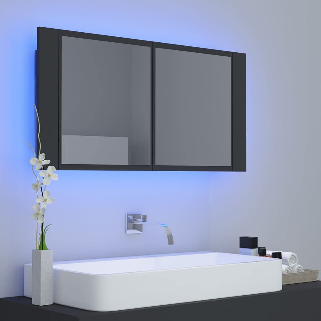 vidaXL LED Bathroom Mirror Cabinet Gray 35.4&quot;x4.7&quot;x17.7&quot;