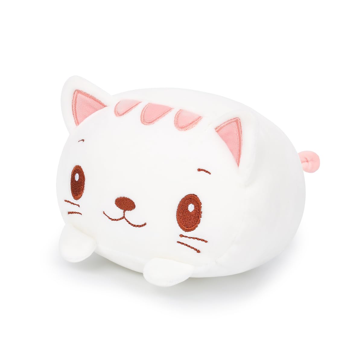 AIXINI 23.6 inch Cute White Cat Plush Stuffed Animal Cylindrical Body Pillow,Super Soft Cartoon Hugging Toy Gifts for Bedding, K