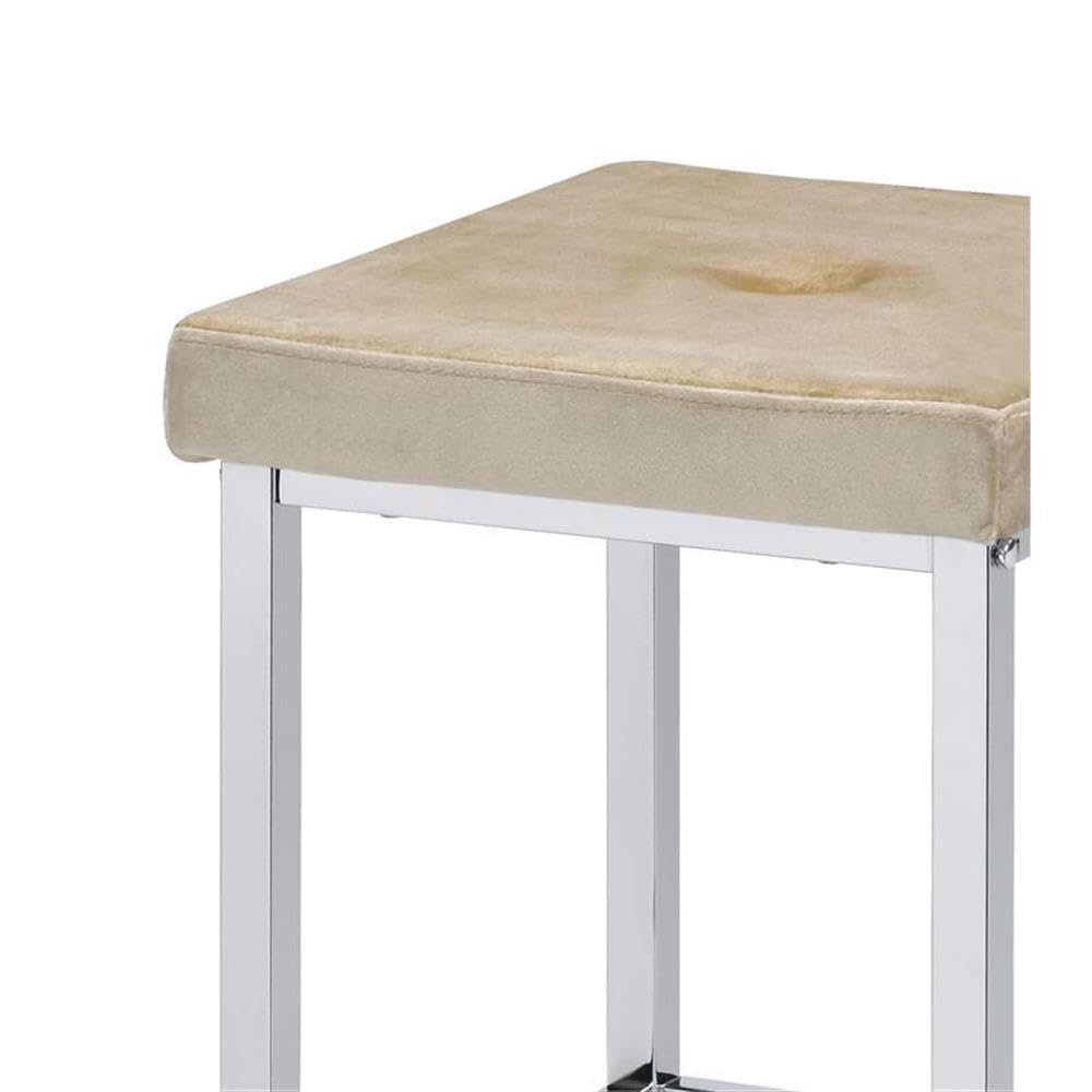 Acme Raine Velvet Upholstery Square Counter High Stool in Beige and Chrome