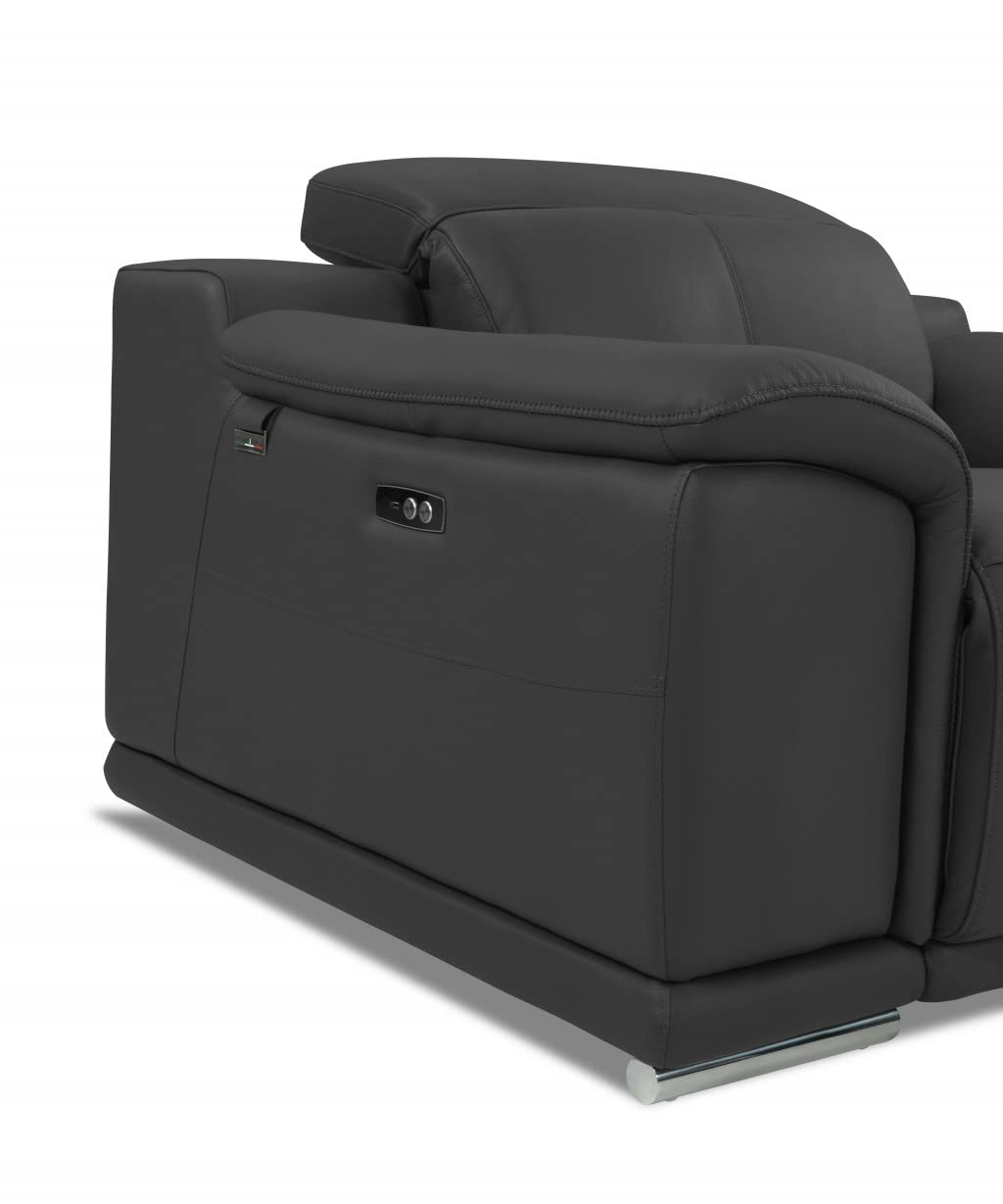 HomeRoots 72&quot; Dark Gray Italian Leather Reclining Love Seat with Storage