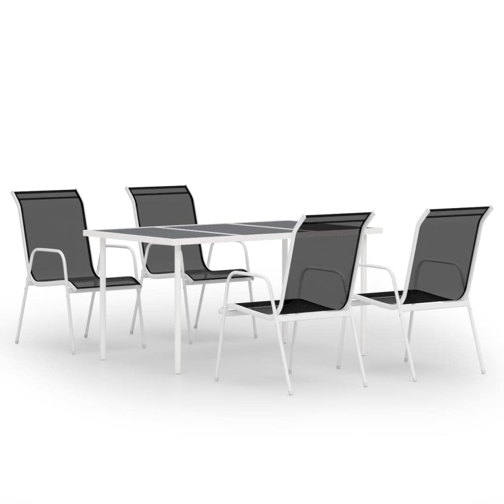 vidaXL Patio Dining Set 5 Piece Outdoor Garden Terrace Yard Patio Table and Chair Seating Seat Sitting Chair Dining Set Furniture Steel Black