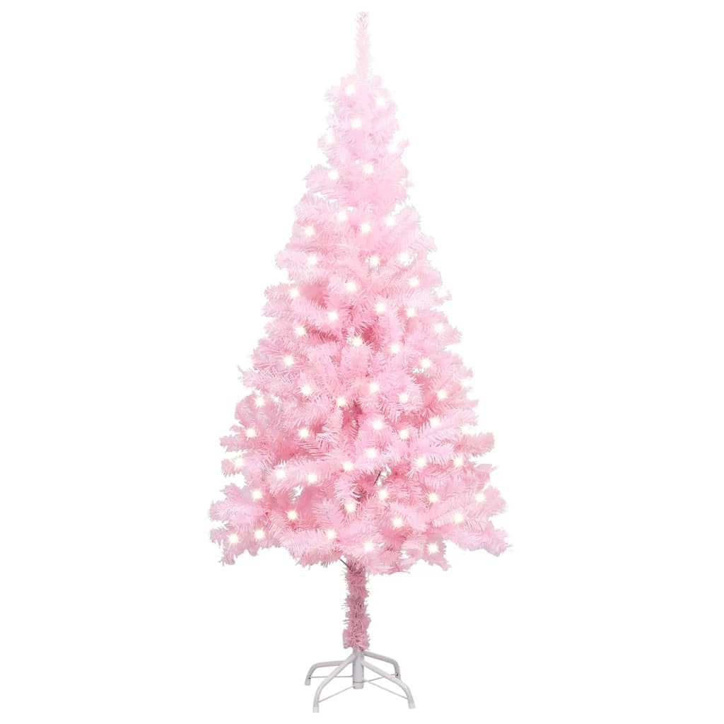 vidaXL Pink Artificial Pre-lit Christmas Tree - 47.2&quot; PVC Xmas Decor with Steel Stand and Energy-Efficient LED Lights, Perfect for Festive Home Decoration