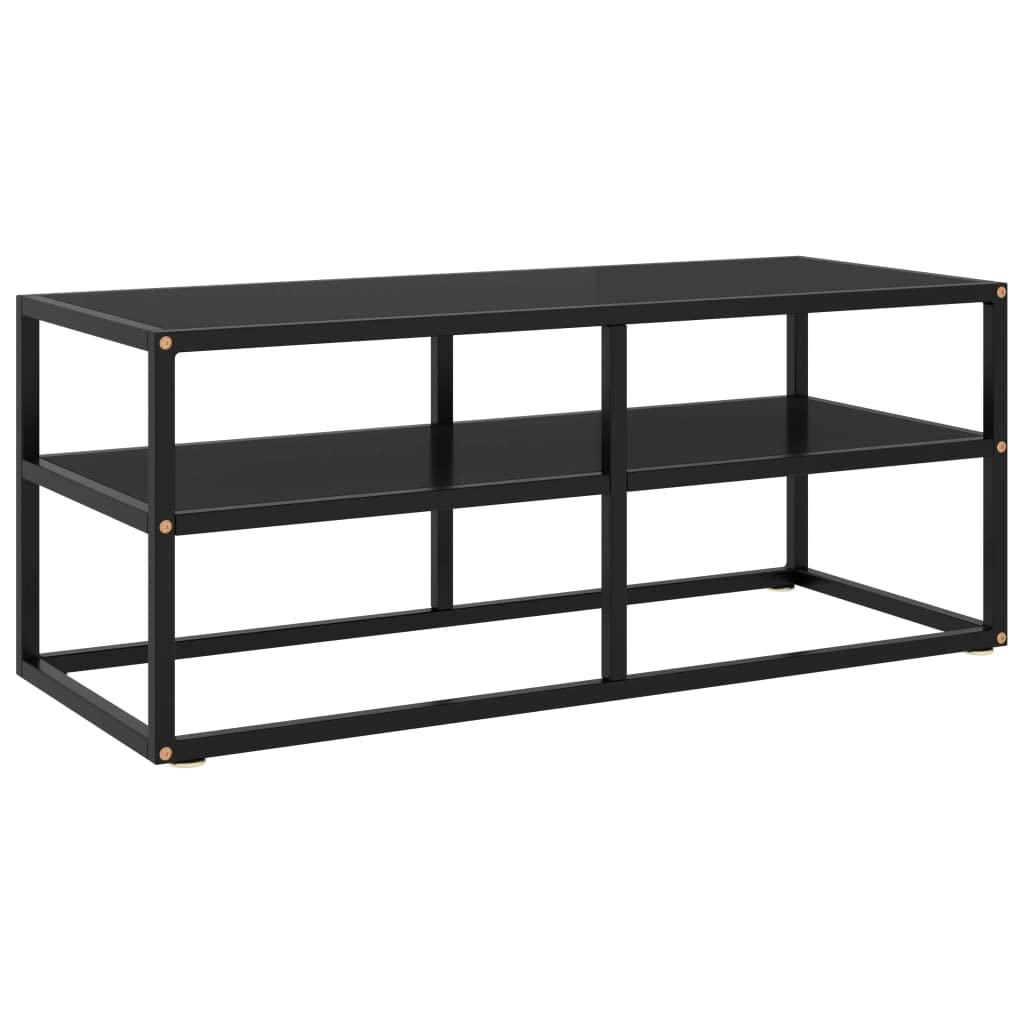vidaXL Streamlined TV Stand - Durable Black Tempered Glass and Steel - Ample Storage
