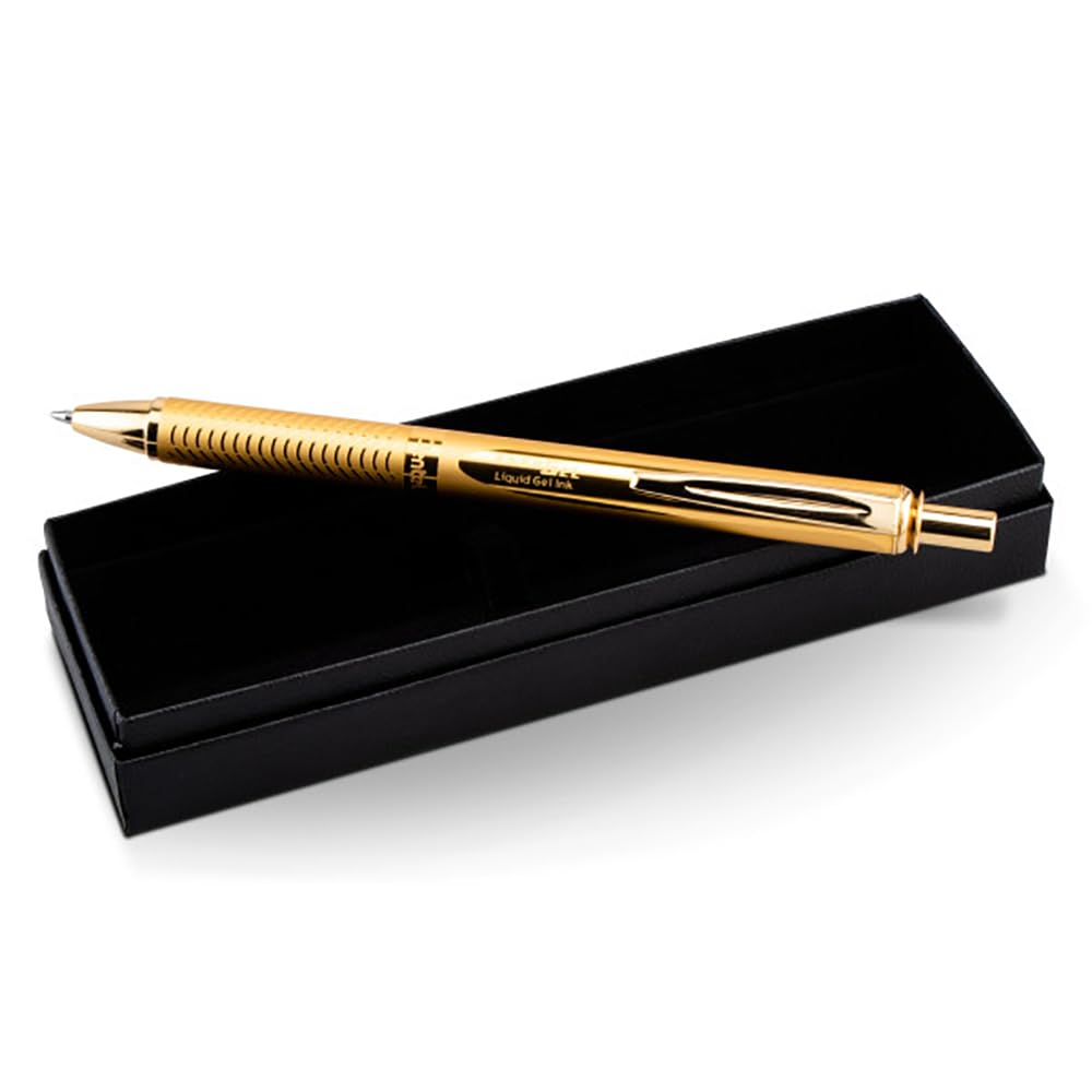 Pentel Energel Alloy Rt Retractable Liquid Roller Gel Pen - Metal Barrel 0.7Mm - Gold Body (Black Ink)