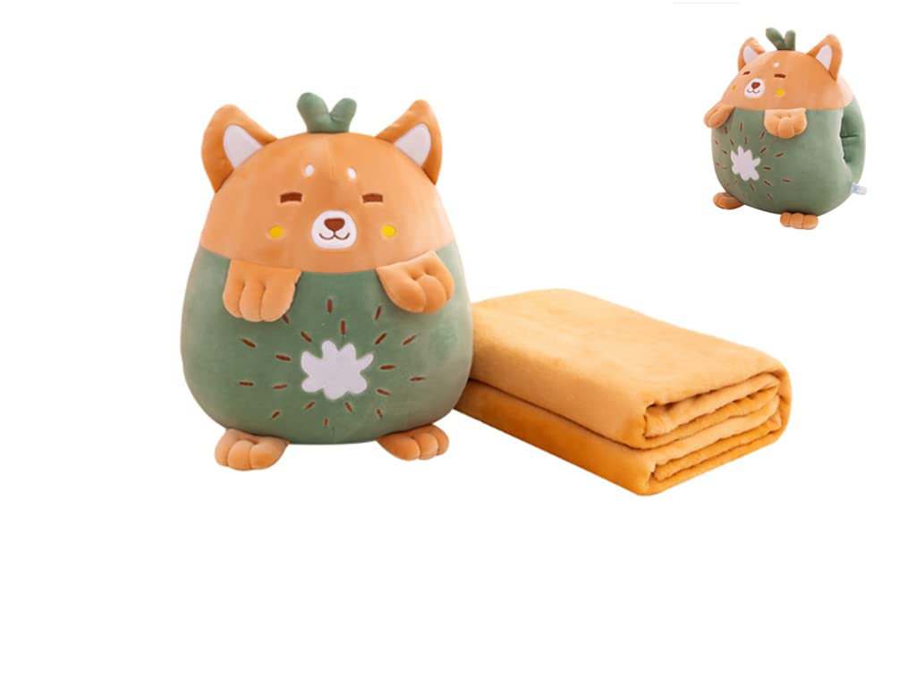 Yudong 15' Kids Stuffed Animals Travel Blanket And Pillow Set,Cute Dog Plush Pillow With Hand Warmer Design,Perfect For Travel,