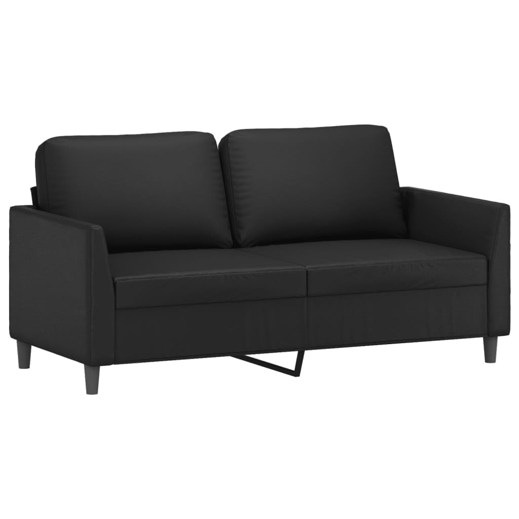 vidaXL 3 Piece Sofa Set with Cushions - Black Faux Leather - Modern, Sleek Design, Comfortable Seating and Versatile Footstool, Stain-Resistant and Easy to Clean